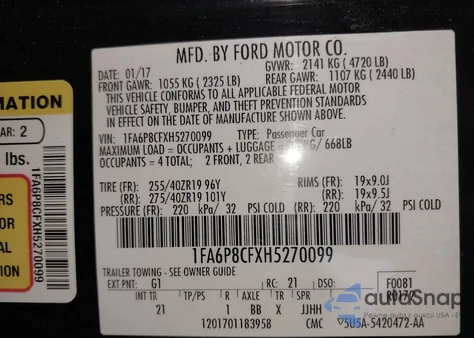 2017 Ford Mustang Gt from USA, damaged, VIN 1FA6P8CFXH5270099